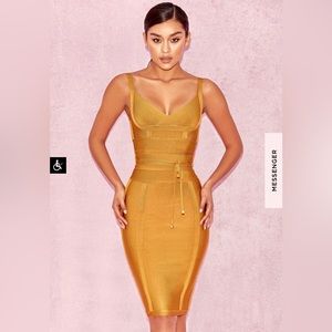 House of CB “Belice” Ginger Tie Waist Bandage Dress